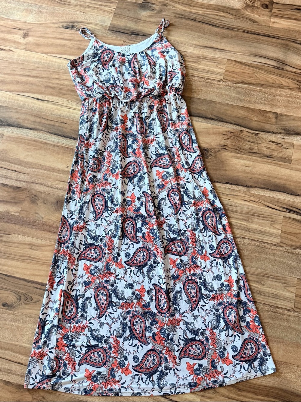 NAIF Cream Maxi Dress with Coral and Navy Paisley Print